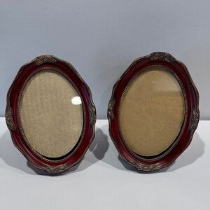 Victorian Oval Vintage Mahogany and Gold Picture Frame Set. Stand or hang.
